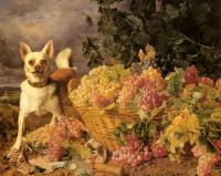Waldmuller, Ferdinand Georg - A Dog By A Basket Of Grapes In A Landscape